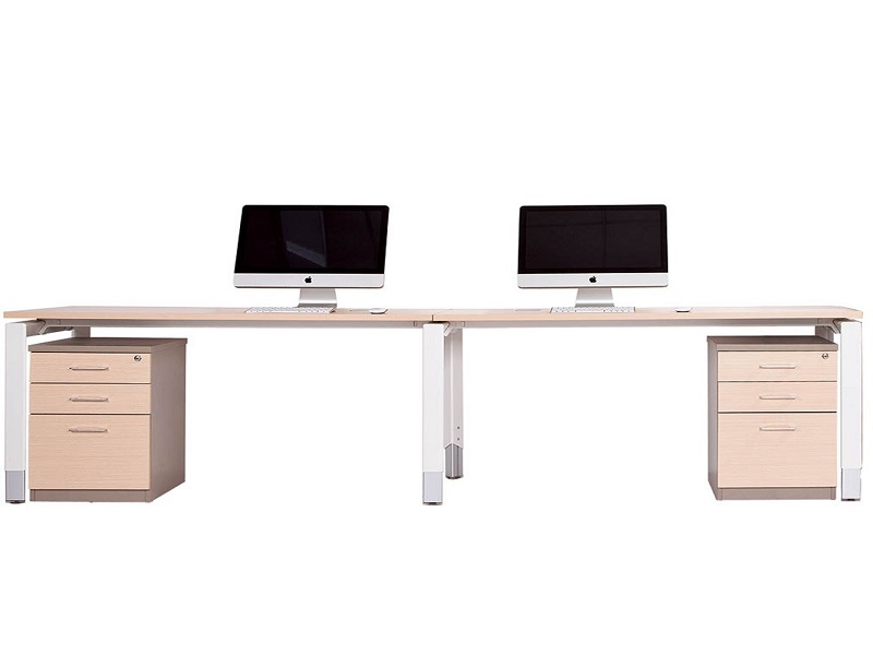 Oblique Height Adjustable 2 Person Straight Desk - Soft Maple